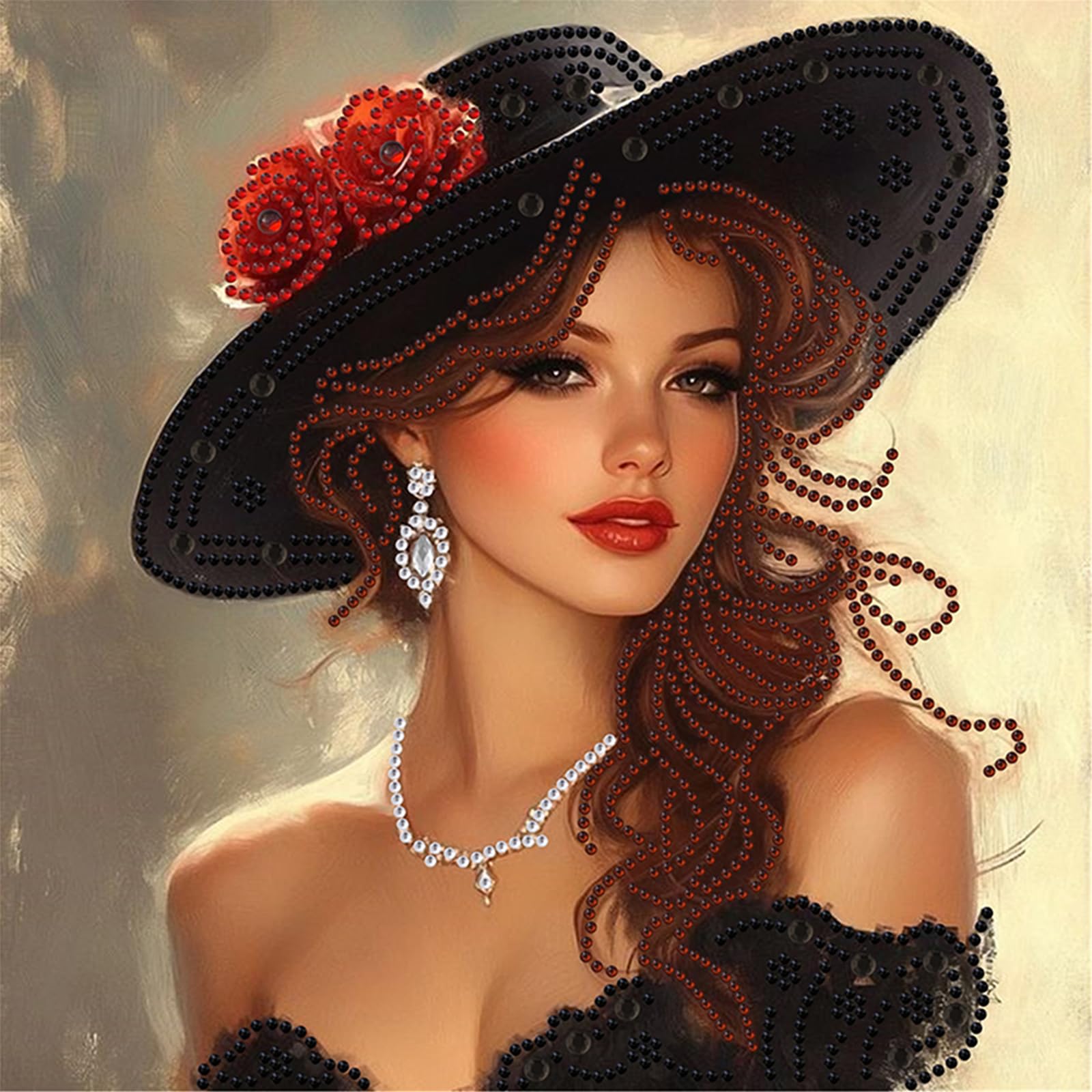 POETRYDRAW Lady with Black Hat Special Shaped DIY Partial Drill Diamond Art Painting Kits for Adults Beginners Home Decor Diamonds Paintings Gem Art 30x30cm