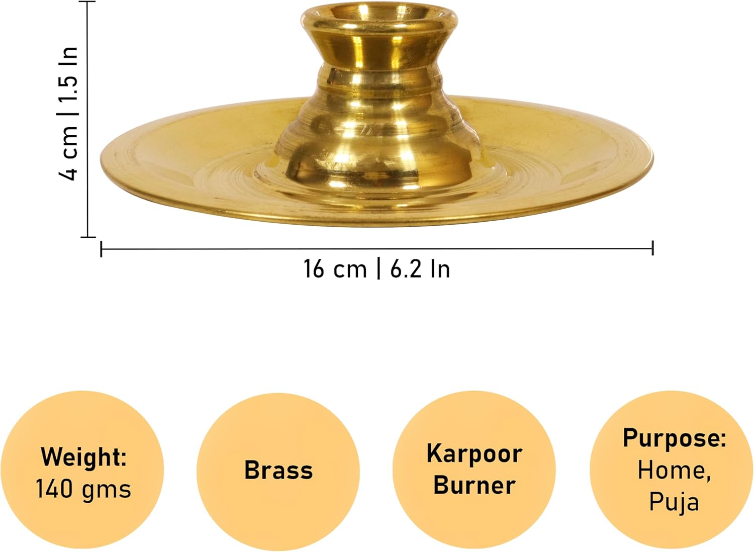 Putrika Kapoor | Karpoor Aarti Stand Burner Brass Karpuram Arati | Arathi Camphor Stand for Dhoop Puja Camphor Dani Holder for Mandir Home & Office Decoration-Sudathattu[6inch Weight:140gm](Size 6)