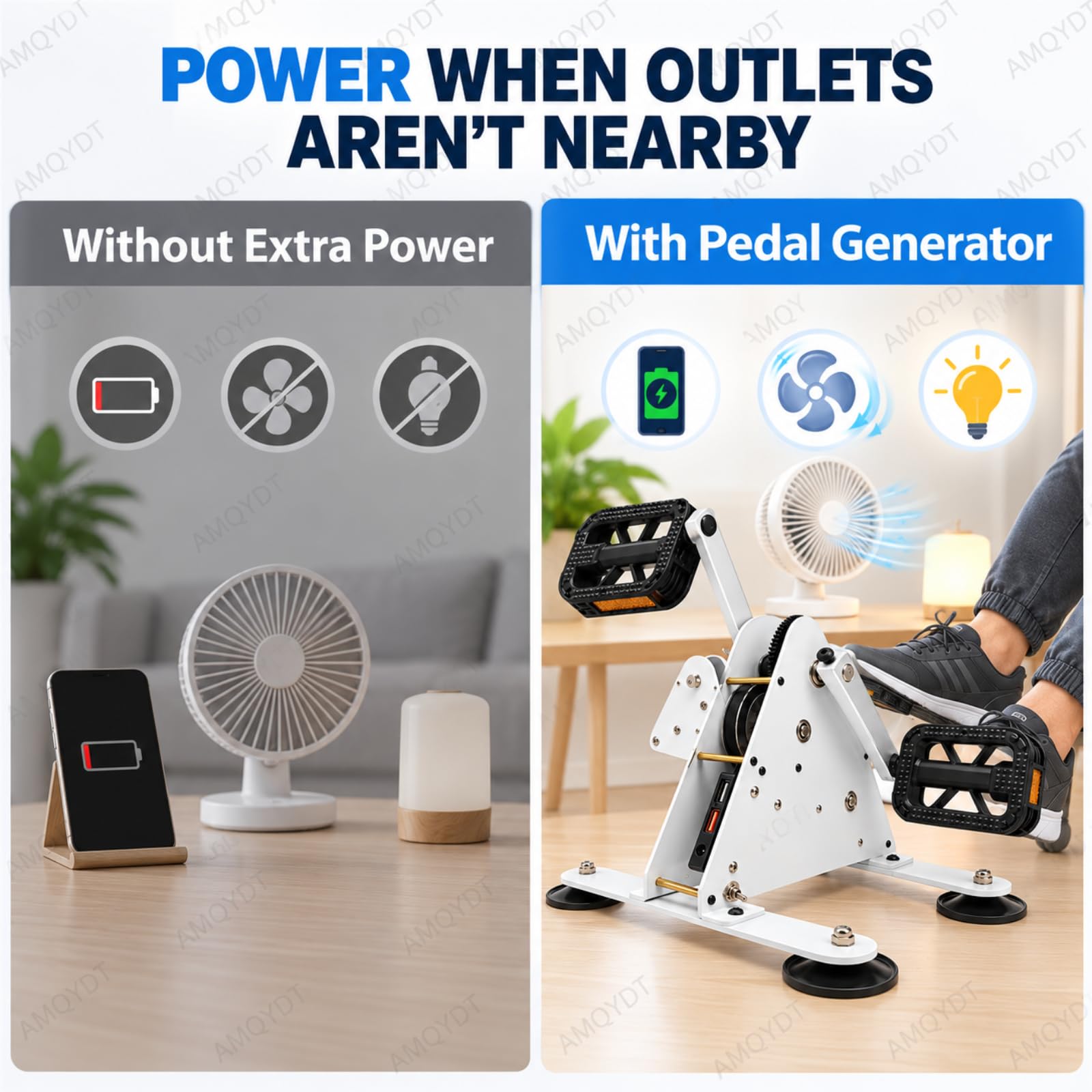 Generator Mocy Pedałowej, Generator Nożny Z Dwoma Portami Ładowania Usb, Cichym Napędem Pasowym I Metalowymi Przekładniami Do Awaryjnego Zasilania, Na Kemping I Do Urządzeń O Niskim Poborze Mocy