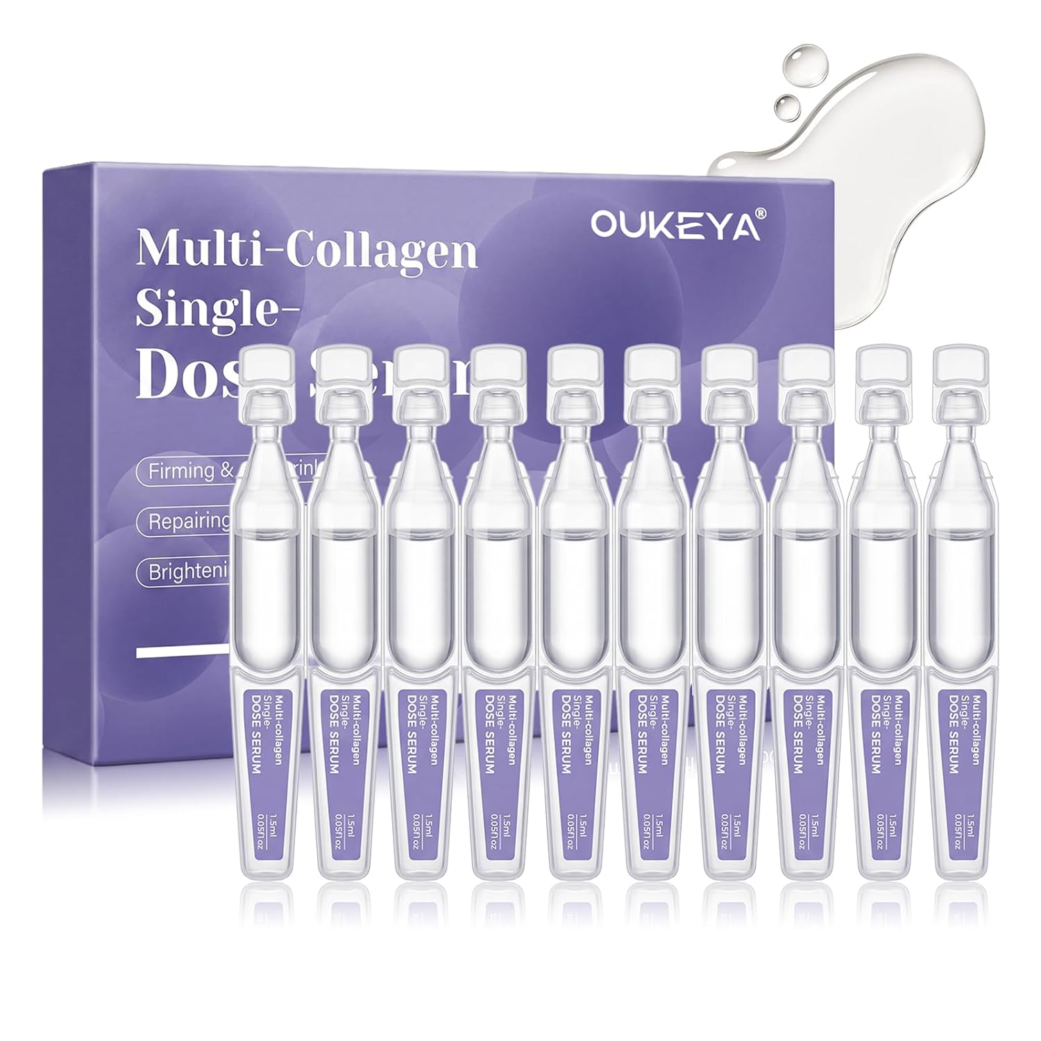 Multi-Collagen Face Serum Single Use Vials Firming Anti-Aging Travel 10 Pcs