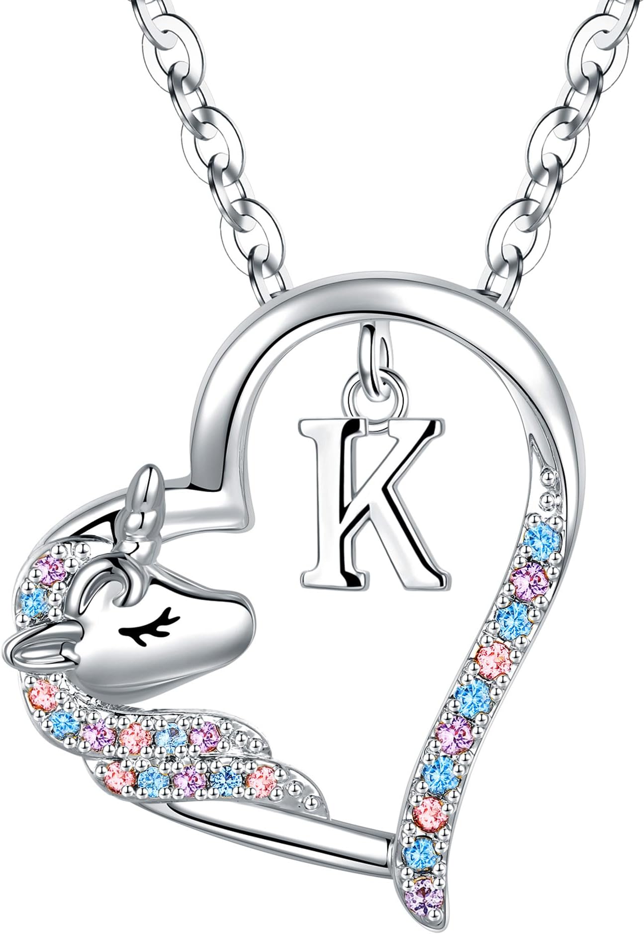 AnoupUnicorn Gifts for Girls - Unicorn Initial Necklace, 14K Gold Plated Throughout Hypoallergenic | Colorful CZ Simulated Diamond Pendant | Fashion Cute Unicorn Jewelry | Birthday Gifts for Girls