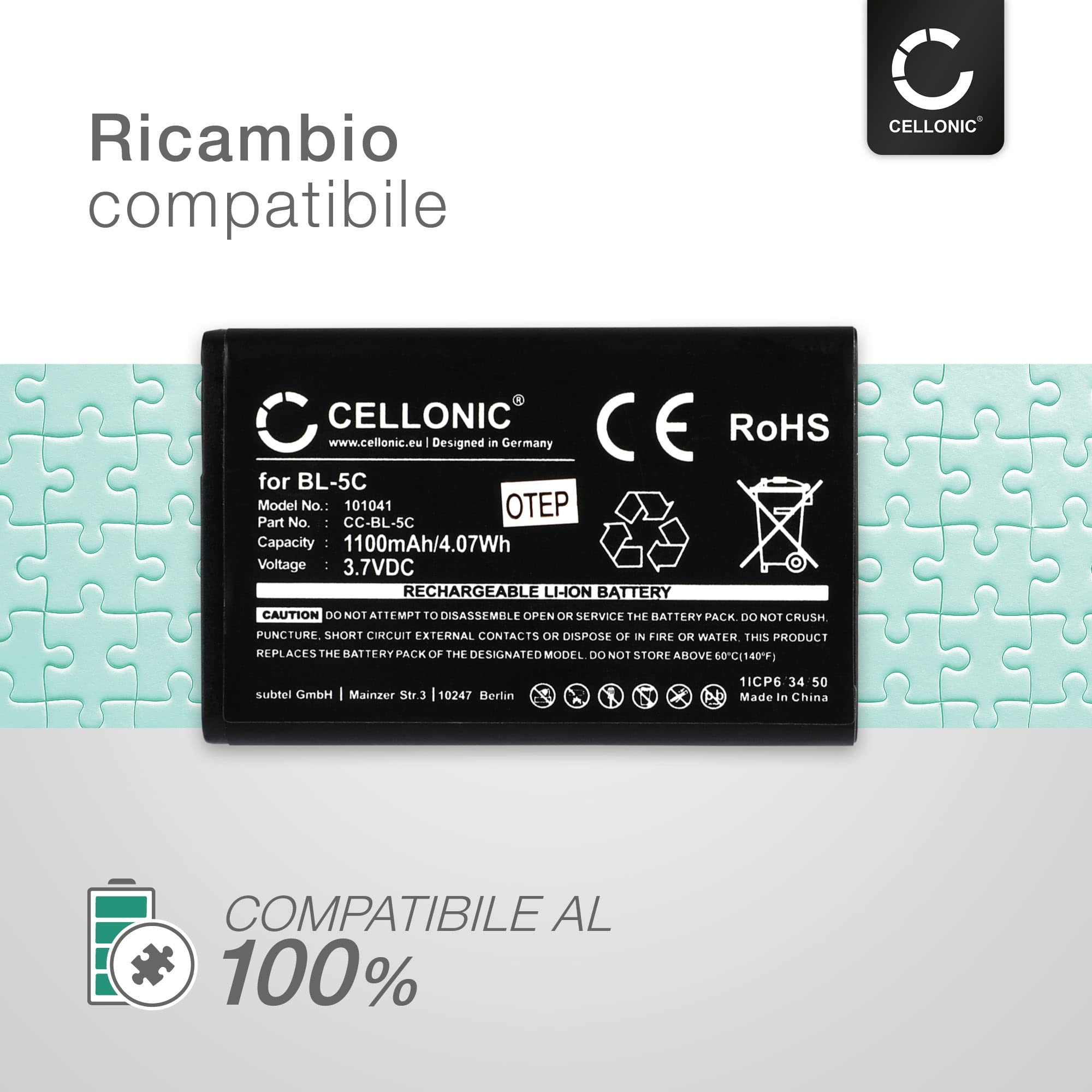 CELLONIC Batteria Compatibile Nokia 2600 1110 1110i 1100 1020mAh 3.7V