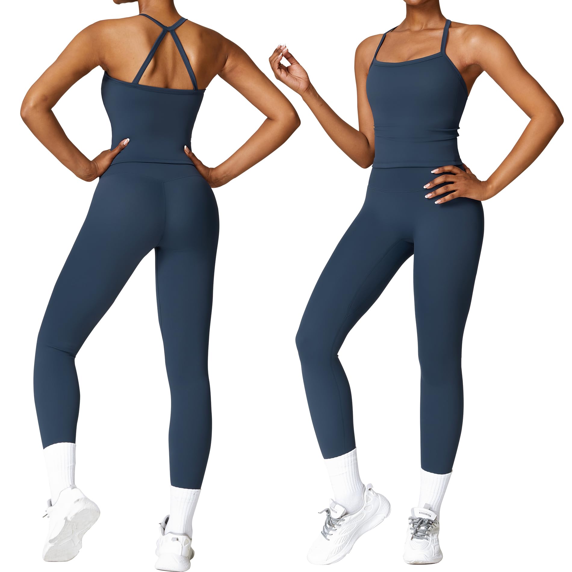 View 1 of ***MISSING TOP***

GXGPML Women 2 Piece Workout Sets (NEW) Yoga Outfit Open Back Tank Top High Waisted Leggings Gym Sets Tracksuits For Women