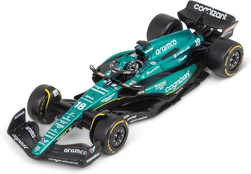 Bburago Formula 1 F1 Asto Martin AMR 23 Lance Stroll with Helmet (2023) - 1:43 Scale - In credibly Detailed Die-Cast Replica Collectible Race Car, Blue