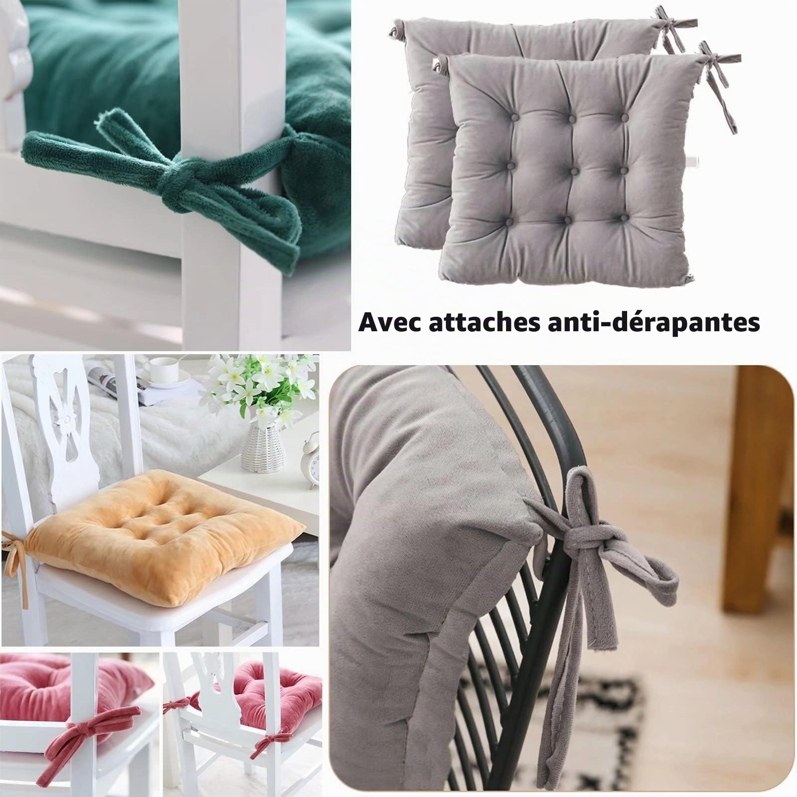 Galette de Chaise 45x45 Lot de 6, Coussin pour Salon de Jardin, Coussins de Chaise D'Inta Rieur avec AntidéRapant Lien, éPais Coton et Lin Galette de Chaise DéHoussable Vert Clair