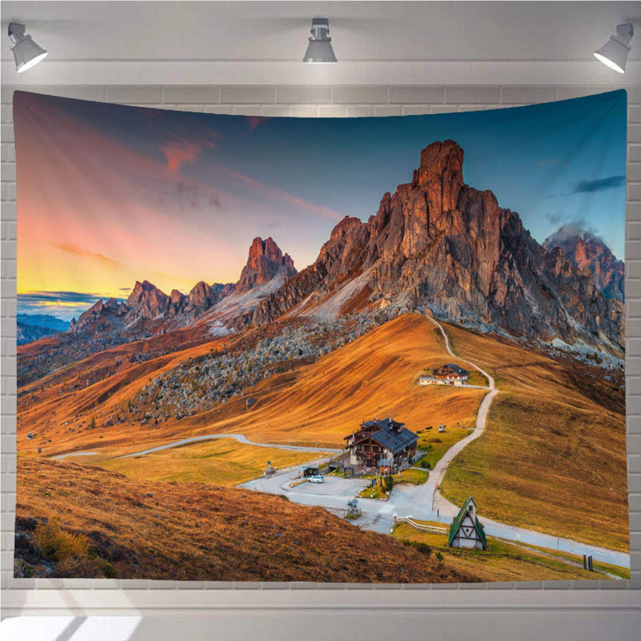 OTTOSUN Italy Tapestry Wall Hanging,Majestic Alpine Pass with High Peaks in Background Dolomites Italy,Wall Art for Living Room Bedroom Home Decor,60x40 in