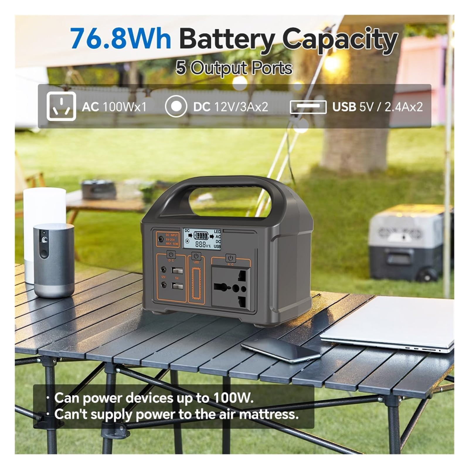 Banco De Energía Portátil 100W, Generador Solar 76,8Wh, Al Aire Libre LiFePO4 For Viajes Acampada Suministro Constante(Host)