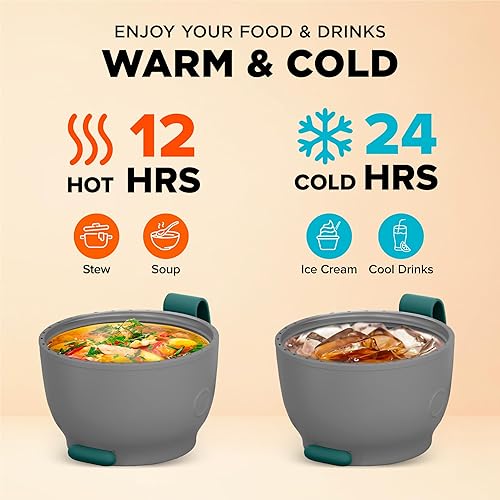 Miniatura 3 de Energify Tarro de comida aislado al vacío. Termo de 17 onzas, incluye cuchara plegable, bolsa y taza. Bebidas calientes y frías, contenedor de