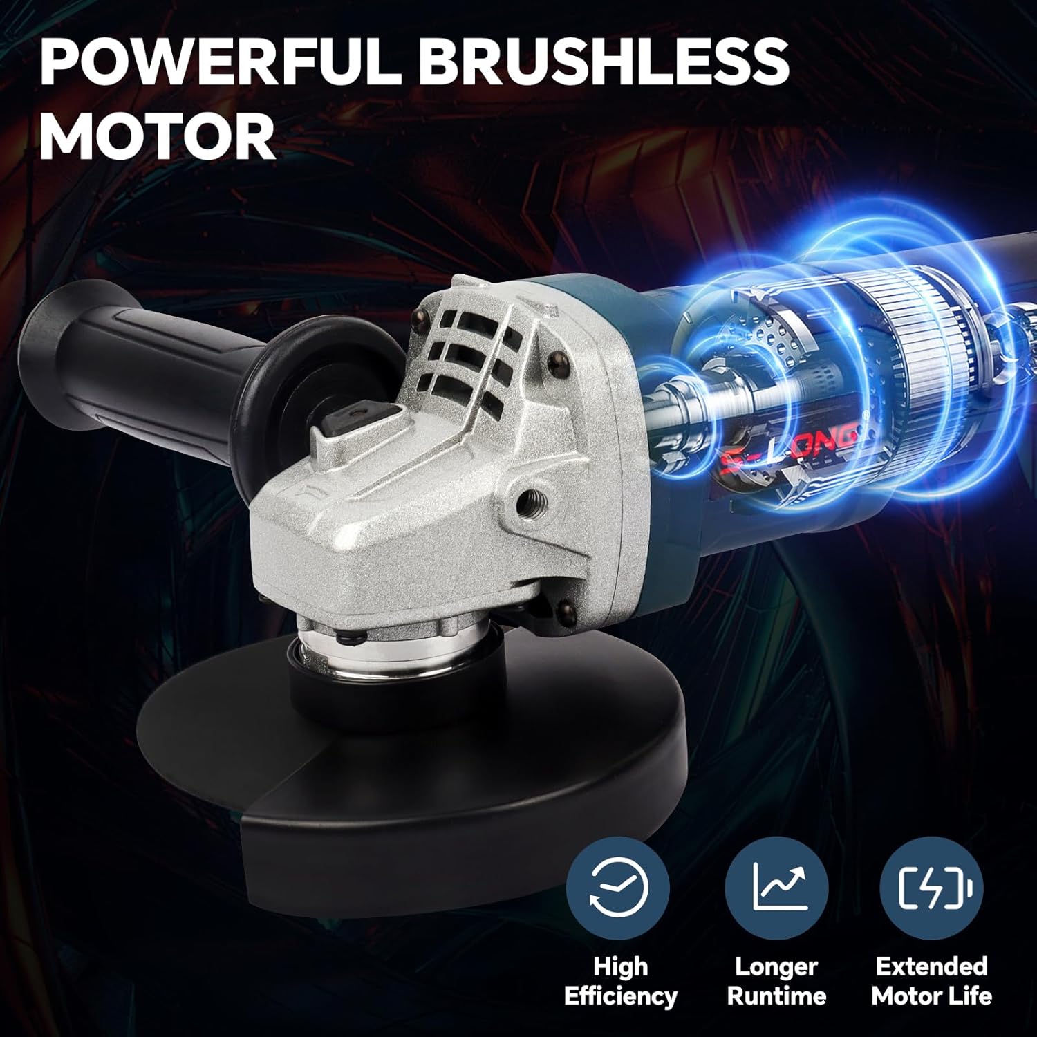S-LONG Angle Grinder with powerful brushless motor illustration