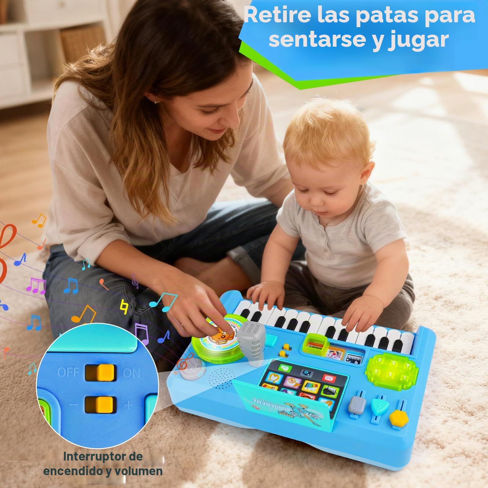 Lypsochaat Juguete para bebés a partir de 1, 2, 3 años, con música y luz, juguete musical para niños, DJ Pult con piano, juguete para bebés 0-6 0-12 12-18 meses, regalo para bebés 1 2 3 años niño niña