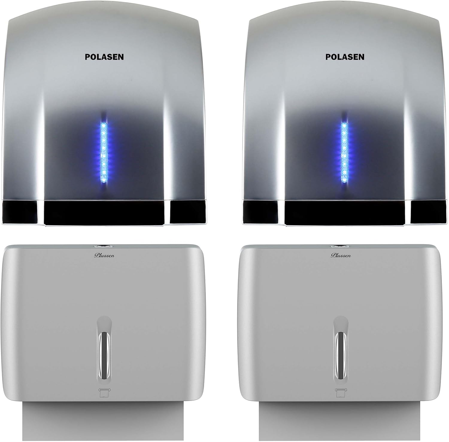 Hand Dryers 2pcs and Paper Towel Dispenser 2pcs Set Silver