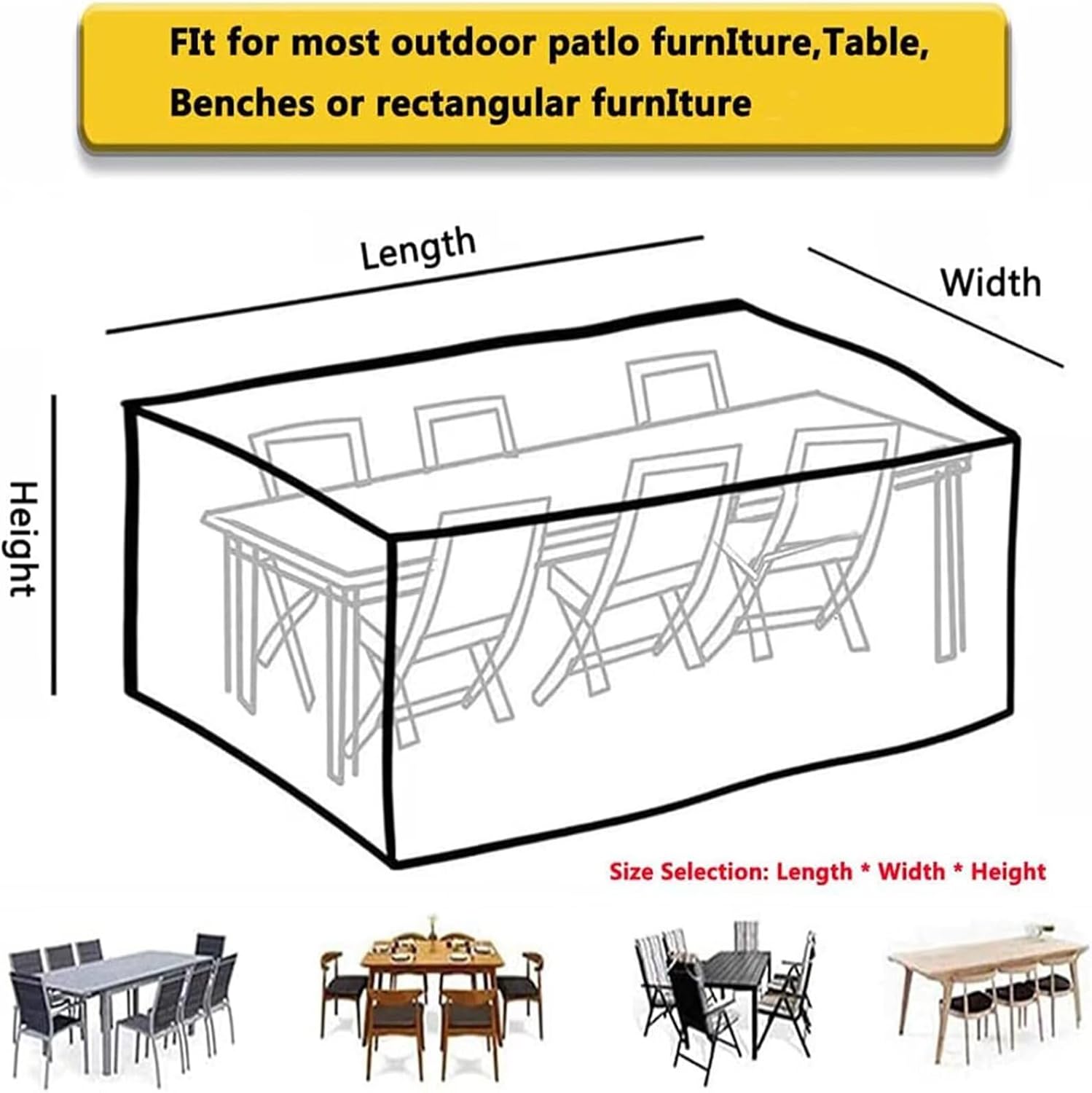 Patio Furniture Set Cover,(64" L x 40" W x 28" H) Rectangular Outdoor Table and Chairs Cover,420D Oxford Tear-Resistant Waterproof UV Resistant Wind Dust Proof Furniture Set Covers,Black