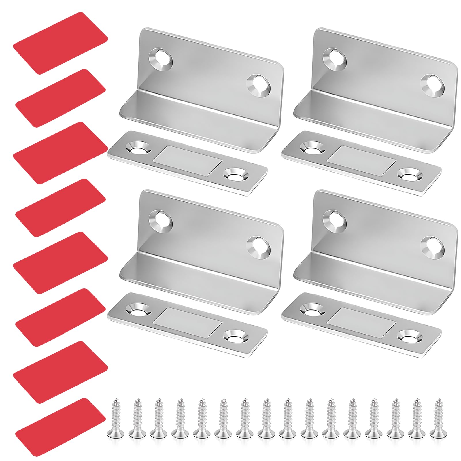 4 Pack Magnetic Door Catches, Self Adhesive Door Magnets, Ultra Thin Cabinet Magnetic Latch, L Shape Magnet Catch for Cupboard, Wardrobe, Drawer & Sliding Door, Strong Hold