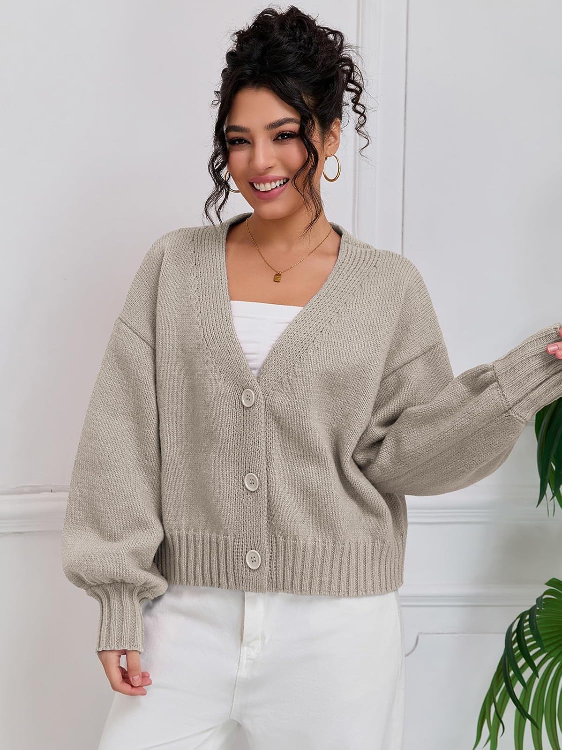 QIANXIZHAN Women's Chunky Cardigan Sweaters, V-Neck Knit Button Cropped Sweater Fall Fashion 2026 - Image 3