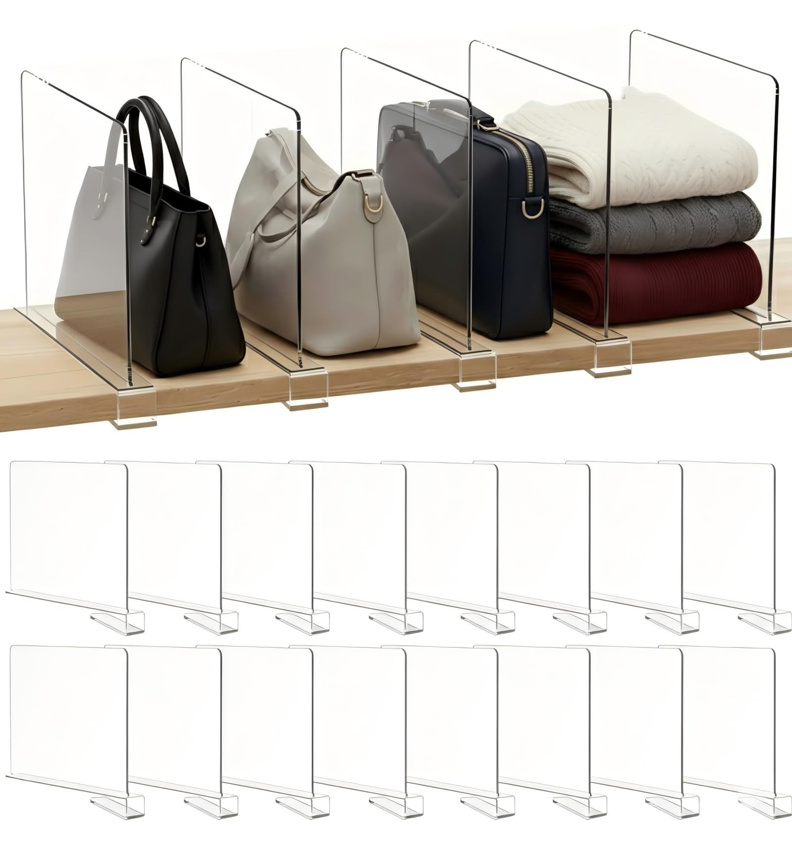 16 Stück Transparente Acryl Regaltrenner: Multifunktionaler Kleiderschrank Organizer - 30 x 20 cm Regalteiler - Kleiderschrank Trenner Verstellbares für Schrank Schlafzimmer Bücherregale