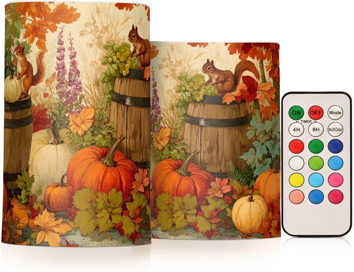 ALAZA Thanksgiving Pumpkin Fall Autumn Flickering Flameless Candles Battery Operated with Remote Timer,Tea Light Candles LED Pillar Votive Candles Set of 2 for Outdoor Indoor Decorations