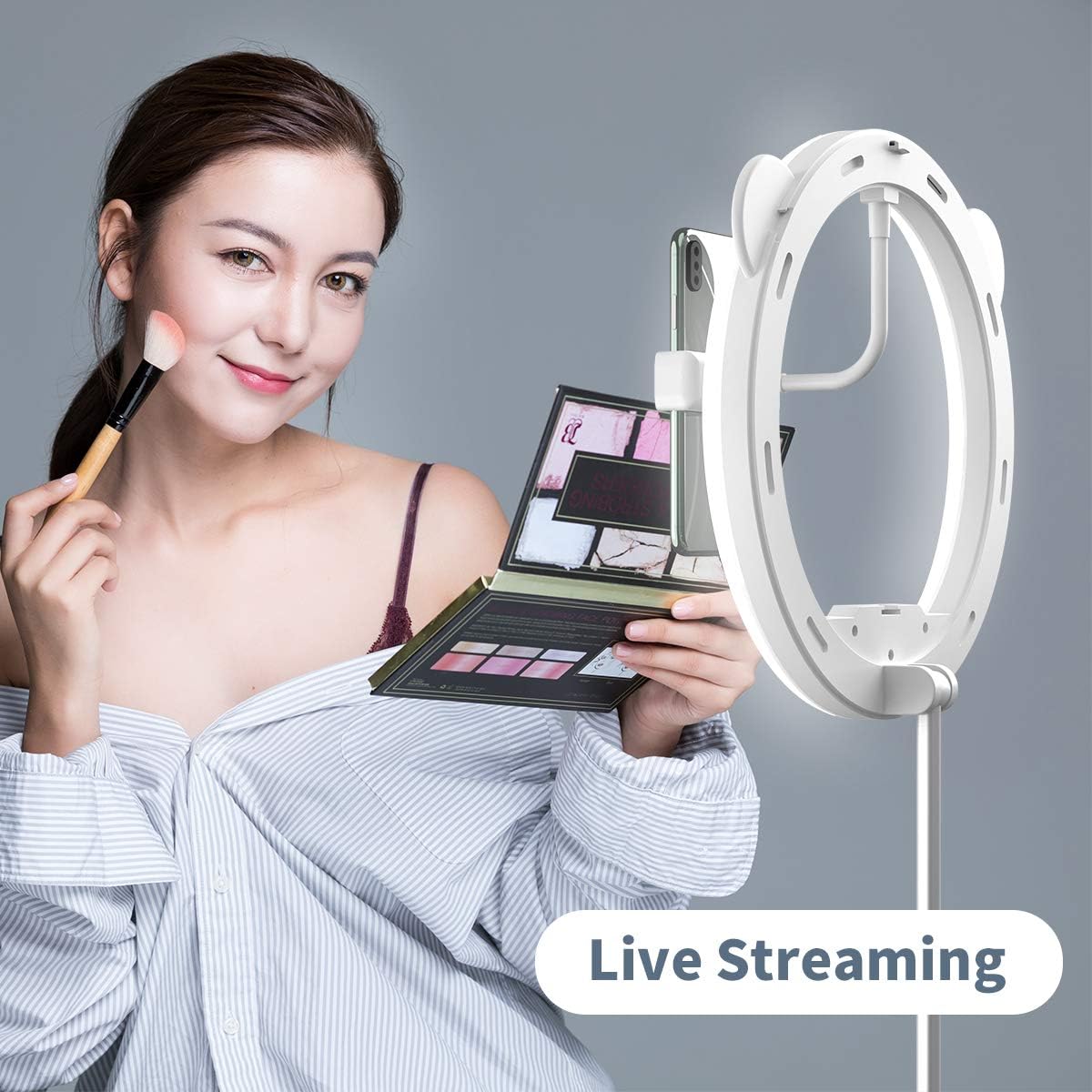 Flаѕh Dеаlѕ - 40% оƒƒ Zecti 10 inch Ring Light with Stand and Phone Holder, LED Selfie Light Ring with Dimmable 3 Color Modes and 10 Brightness for Live Stream Makeup Photography Compatible with iPhone Xs Android-White