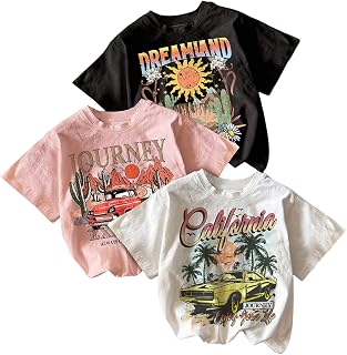 Girl's 3 Packs Graphic Tees Crew Neck Short Sleeve T Shirt Casual Cute Tops