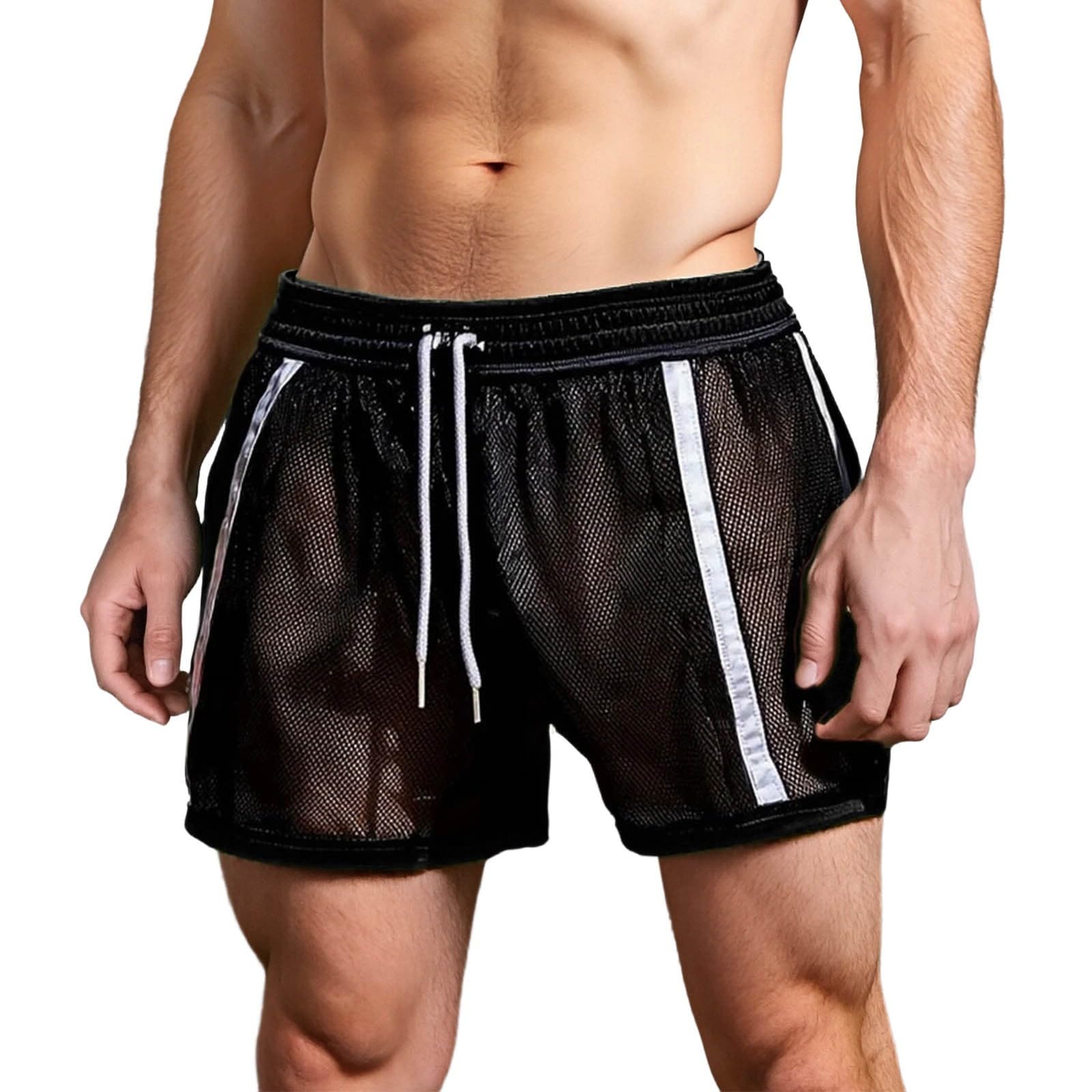 Men's Sports Shorts Compression Shorts Sexy Transparent Underwear Fishnet Boxer Man Breathable Beach Shorts Short Sports Swimwear Summer