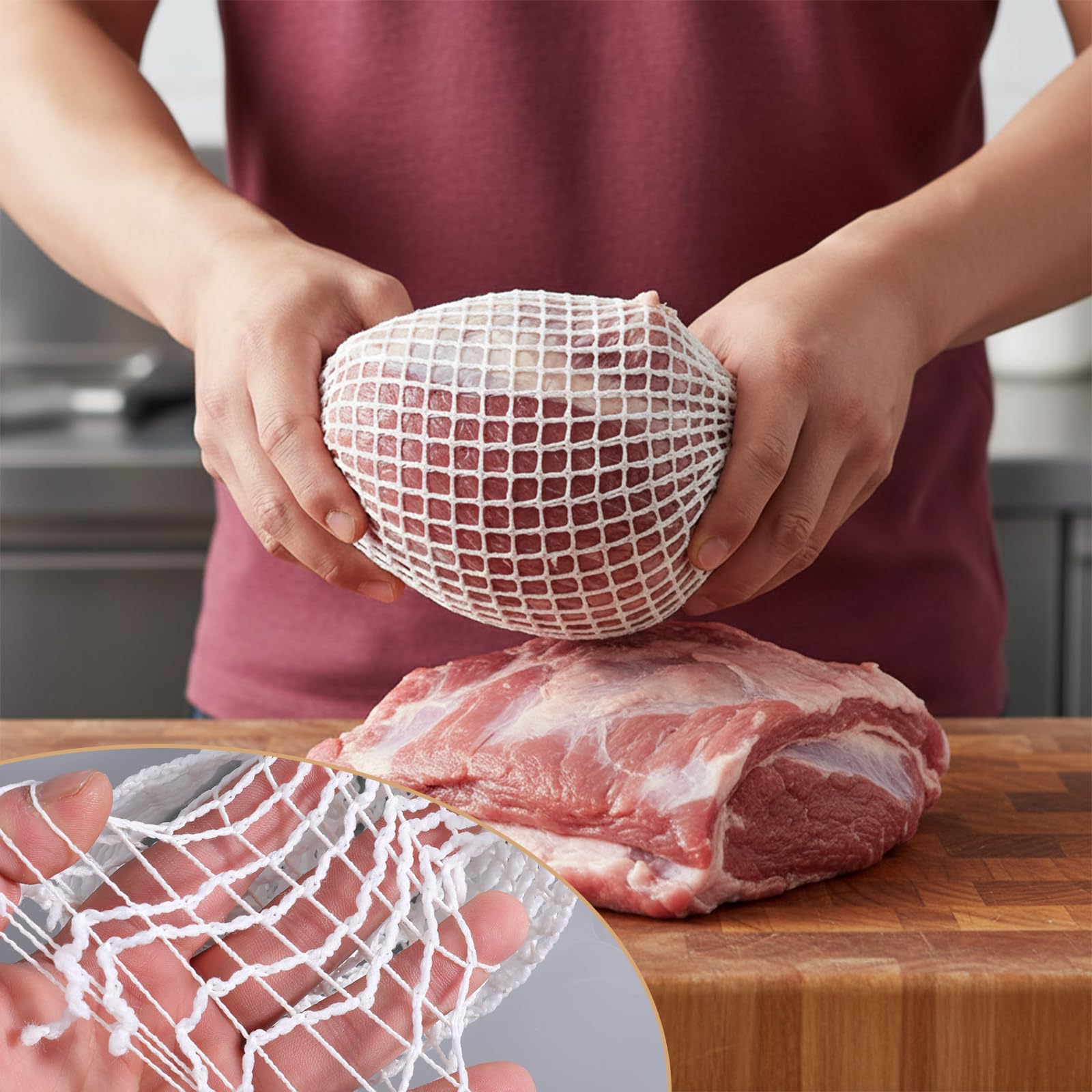 JJUNW Red de jamón blanca, red de jamón de 5 m para ahumar, 16 agujeros, red de carne, red elástica, red para asar, para almacenar, colgar, hornear, cocinar, jamón, salchicha de carne