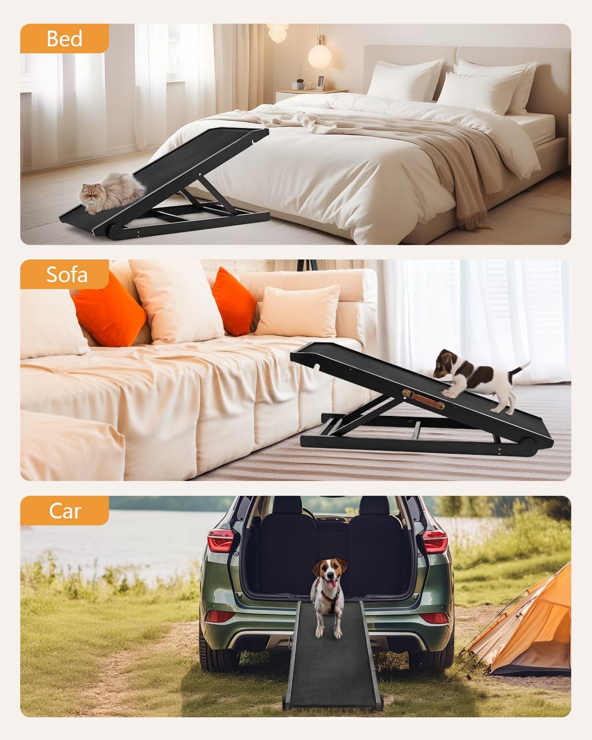 Dog Ramp for Couch, Small Dog Bed Ramp to Get on Bed 20 inch High, Non-Slip, Sturdy Adjustable Pet Ramp with Landing Platform, Supports up to 200lbs, Adjustable from 13" to 20" Height