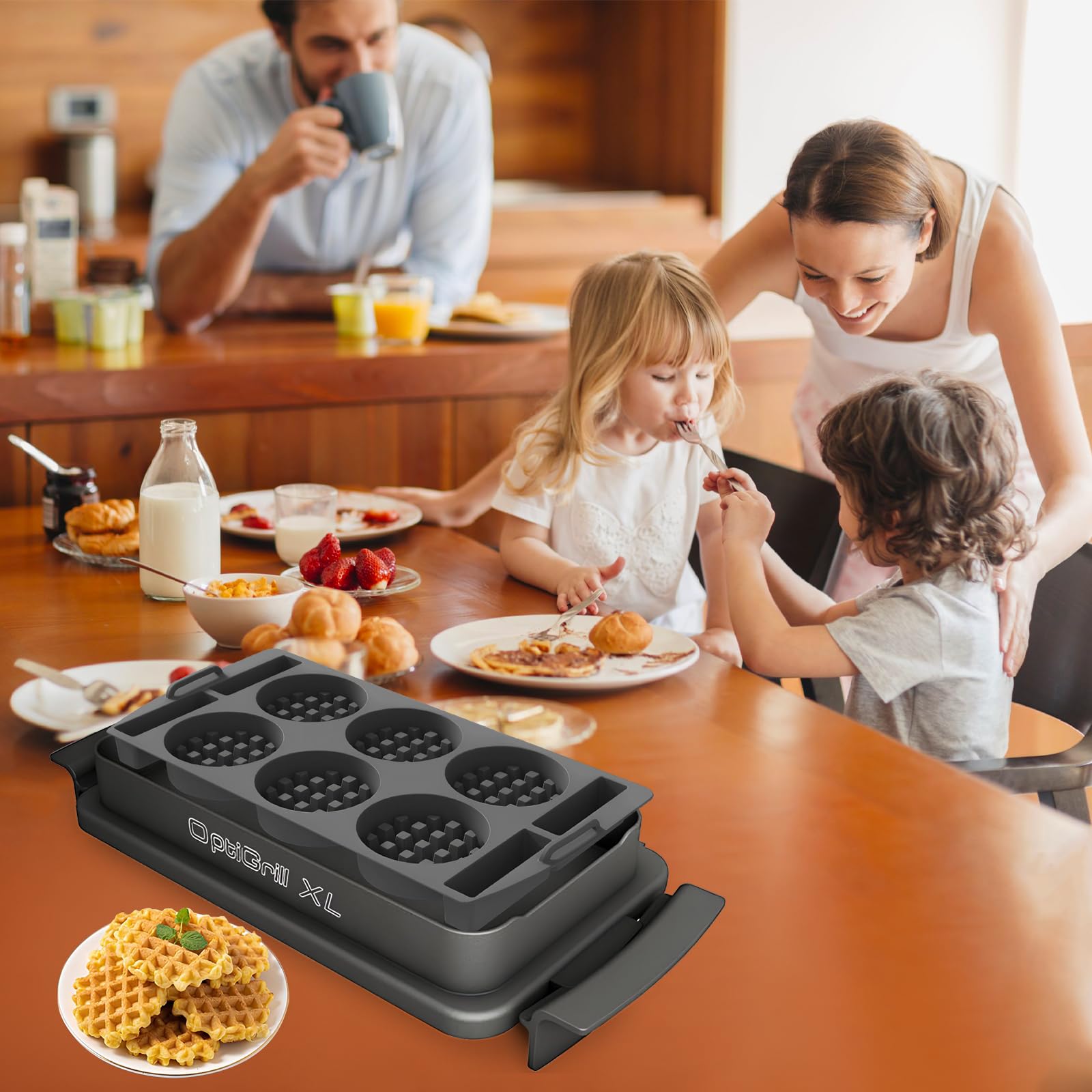 Plaques Gaufres Accessoires Compatible avec Optigrill XL, Insert Gaufrette pour Tefal OptiGrill Elite, Plus, Insert de Plat à Cuisson en Silicone pour Gaufres Belges 4 en 1 2 en 1