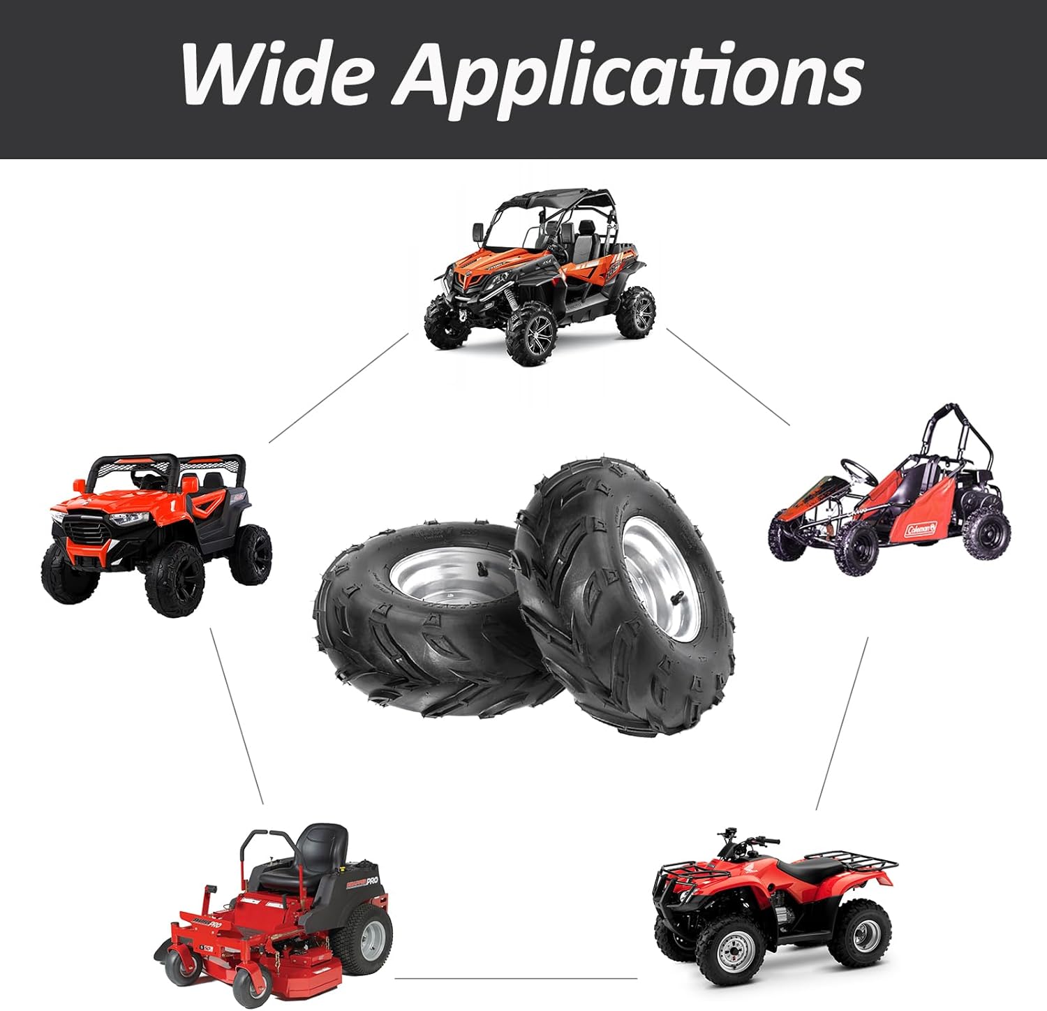 16x8-7 ATV Go Kart Wheel 200/55-7 16x8x7 7 Inch Tire Tube with 4 Lug Rim Assembly 110mm Wheels for UTV Quad Golf Cart Lawn Mower Buggy Dune Moped 4 Wheeler Drift Trike Taotao Polaris Sunl (1 Pack)