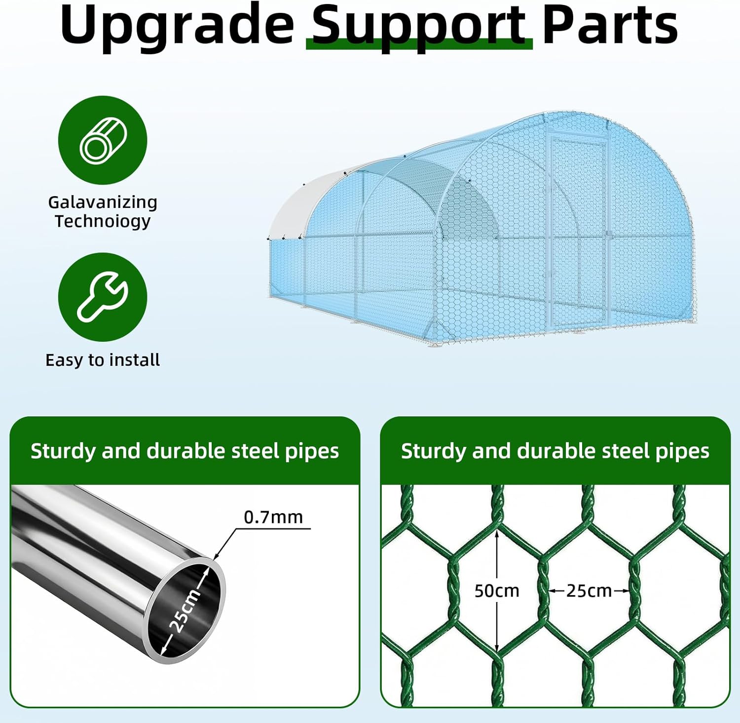 Large Metal Chicken Coop with Run, Walk-in Chicken Run Pen Poultry Cage, Water-Resistant & Anti-UV Cover, 9.5'W x 19.3'L x 6.3'H