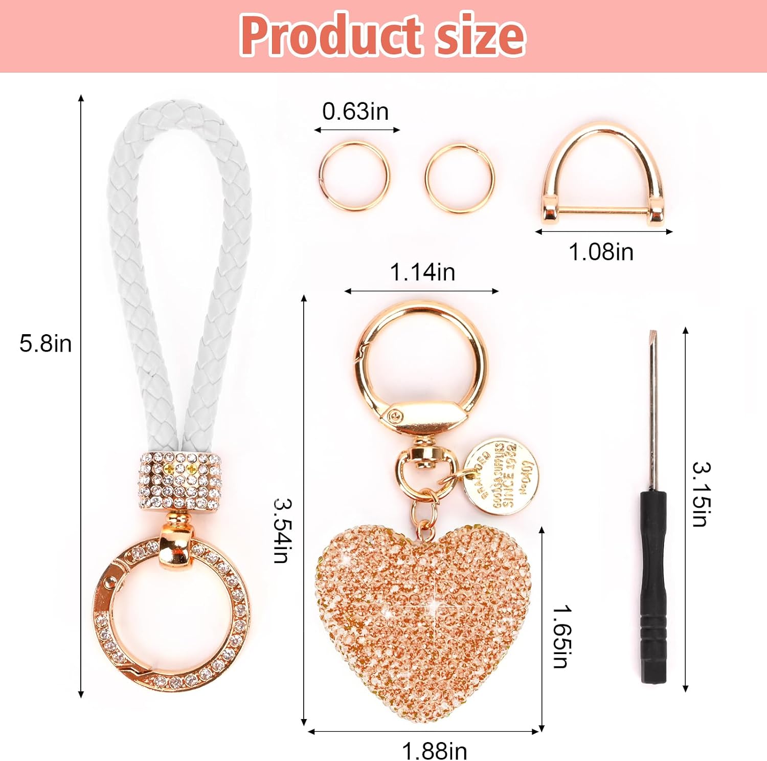 Car Keychain for Women with Rhinestone Heart Shape Bling Girl Cute Keychain for Christmas,Personalized Gift image 4