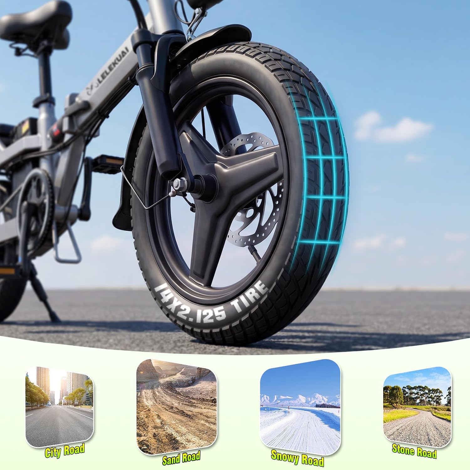 750W Folding Electric Bike for Adults, 30MPH Fast Ebike with 48V 10.4Ah Removable Battery, 14" All-Terrain Tires, Full Suspension & Dual Disc Brakes, Compact Commuter Electric Bicycle for Men Women