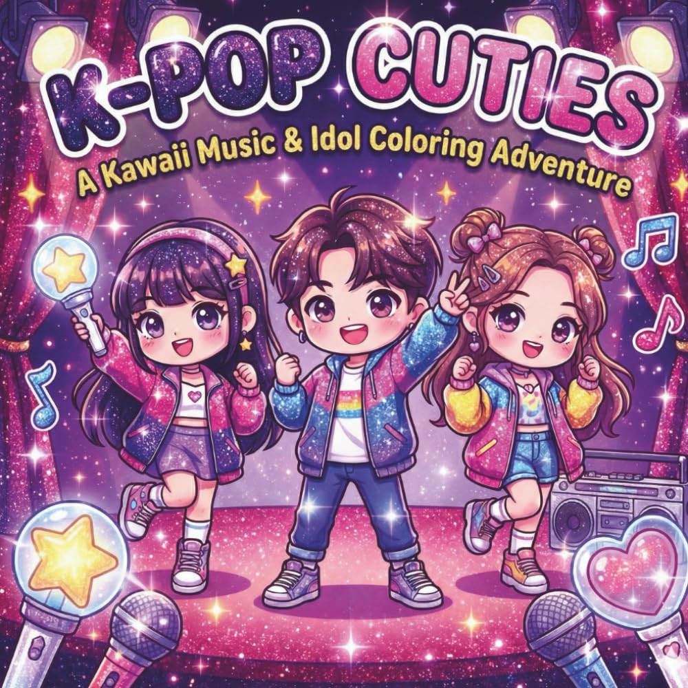 K-POP CUTIES: A Kawaii Music & Idol Coloring Adventure: A Fun and Relaxing Kawaii Coloring Book for Kids, Teens, and K-Pop Fans Featuring Cute Chibi ... Girl Groups, Concerts, and Backstage Life