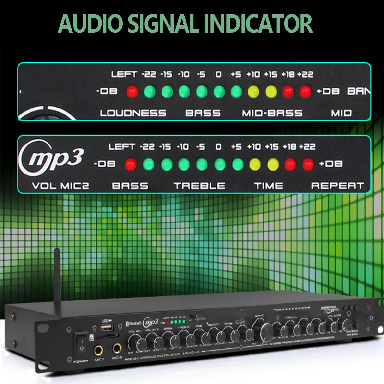 Preamplificador Digital Para Micrófono Ktv Profesional, Procesador De Audio Anti-acoplamiento, Compatible Con Audio Usb/bluetooth/tarjeta If, Interfaz De 2 Micrófonos Con Efecto De Reverberación