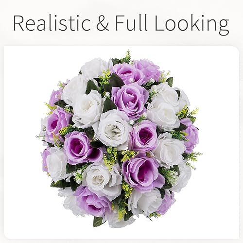 Miniatura 5 de Bolas de rosas de boda para centros de mesa, 10 bolas de flores artificiales con base, bola de beso floral falso, arreglo de ramos de flores de boda