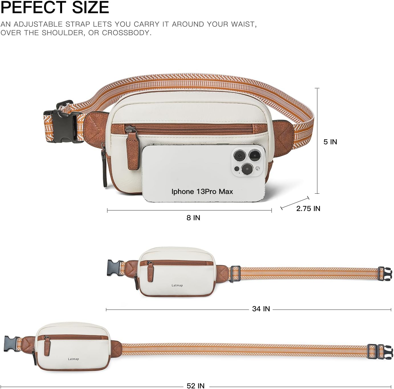 2L Fanny Packs Everywhere Belt Bag Small Fashion Crossbody Waist Pack Faux Leather Waterproof Sling Chest Bag For Women Beige - Image 3