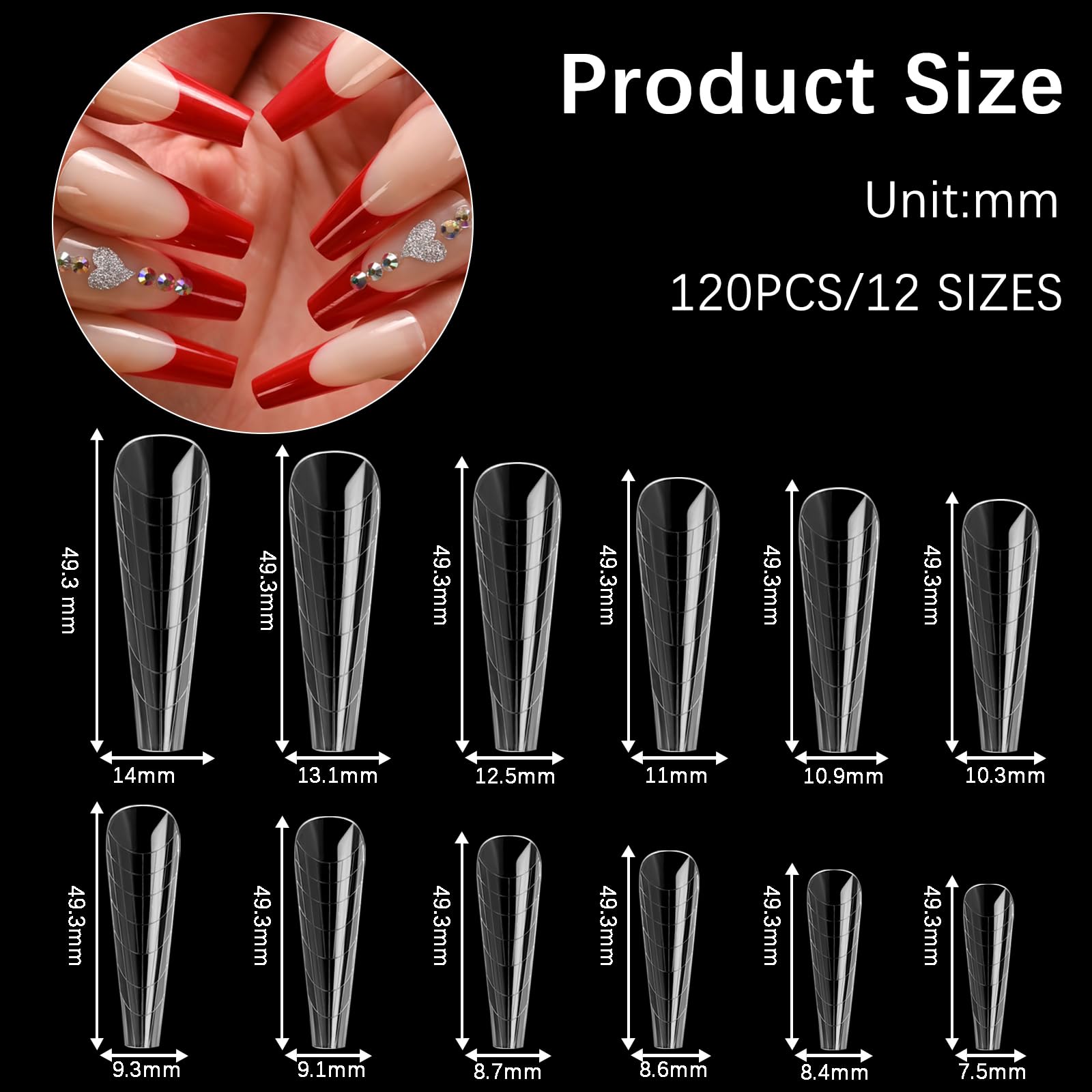120 Pezzi Poli Estensione Gel Forme per unghie doppie con unghie a bara per la manicure in gel e per il fai da te nel salone di bellezza (set di forme per unghie doppie lunghe in Ferrari)