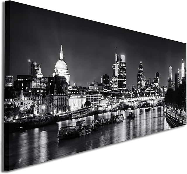 Wallfillers River Thames London Skyline Canvas Art Pictures - 1430-120x50cm