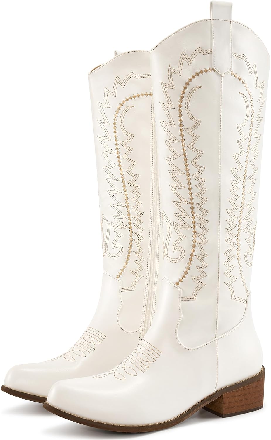 Western Cowboy Boots for Women: Embroidered Knee High with Chunky Heel Pointed Toe Retro Fashion Side Zipper Tall Cowgirl Boots for Country Concerts