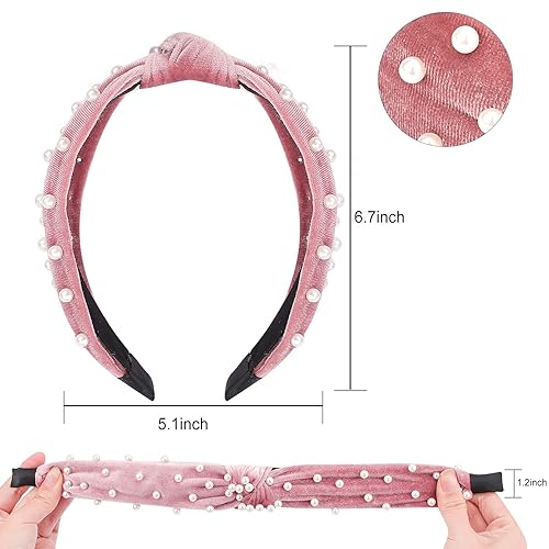 Miniatura 3 de Ondder Diademas para mujer, paquete de 10 diademas de moda con nudo superior, perlas de terciopelo, guepardo, tela tejida para niñas y mujeres,