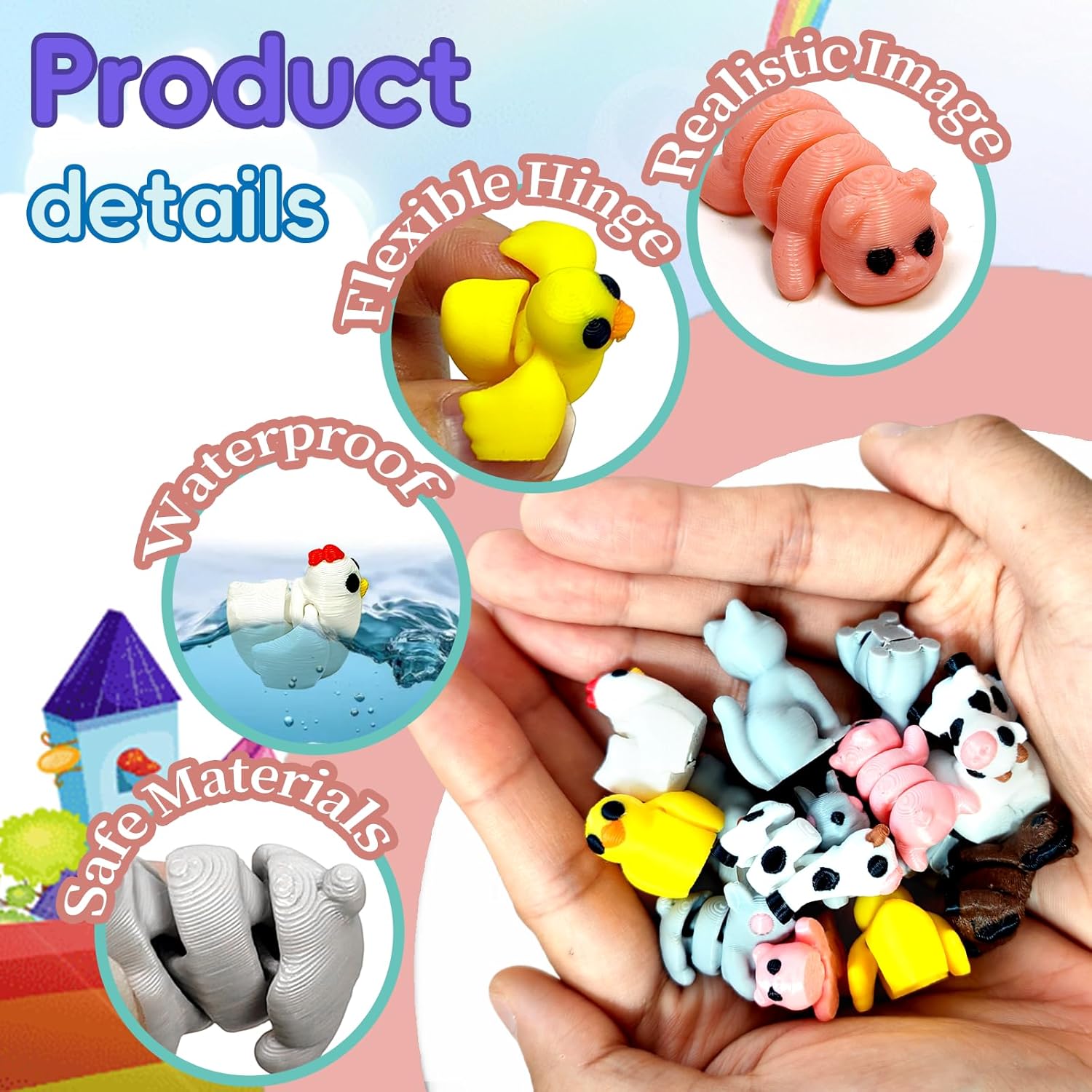 17 Pcs Mini 3D Printed Animal Figurines Set with Red Barn, Flexible Articulated Fidget Toys, Pocket Fidget Toys Bulk, Cute Desk Decor, Party Favors, Classroom Rewards, New Year, Birthday Gifts