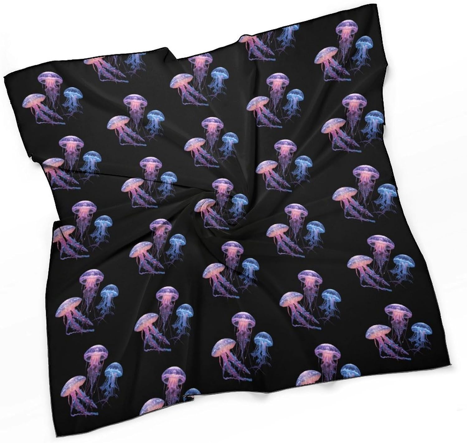 Jellyfish Print Silk-Like Square Scarf for Women Vintage Printed Neck Scarf Bandanas Hair Scarves