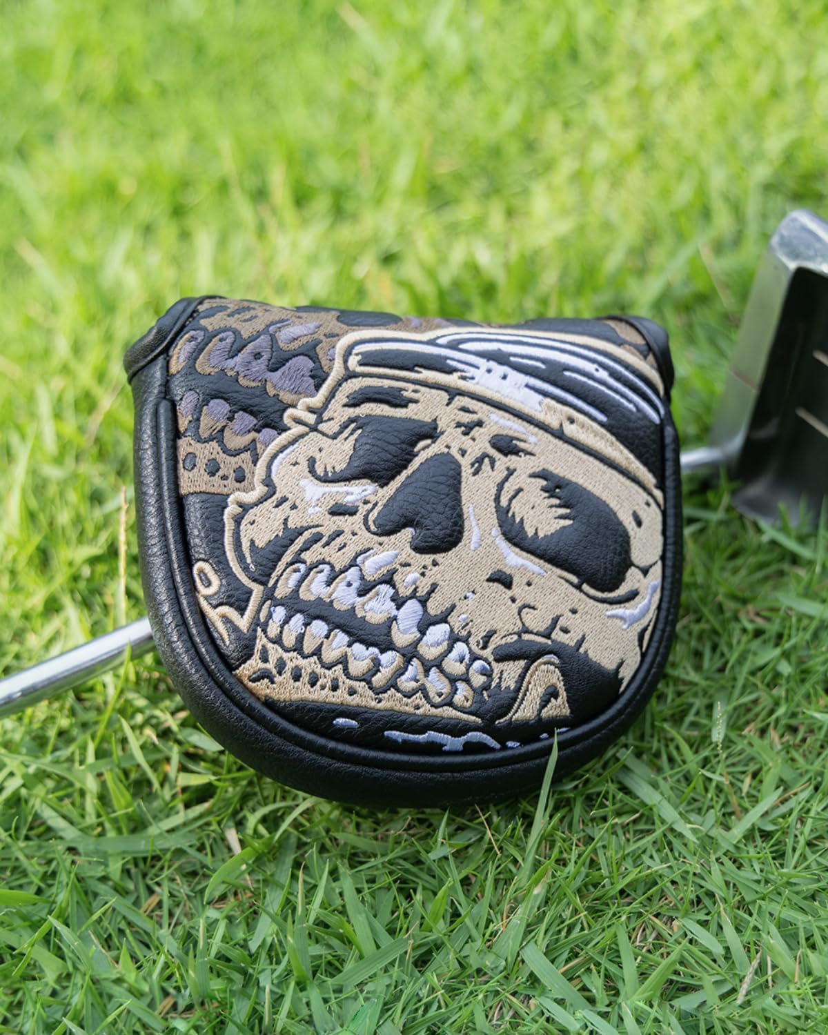 Golf Club Covers, Black Gold Skeleton Driver Covers Fairway Wood Headcover Hybrid Cover Leather Mallet Putter Covers Blade Headcovers Golf Head Covers with Magnetic Closure for Most Brand