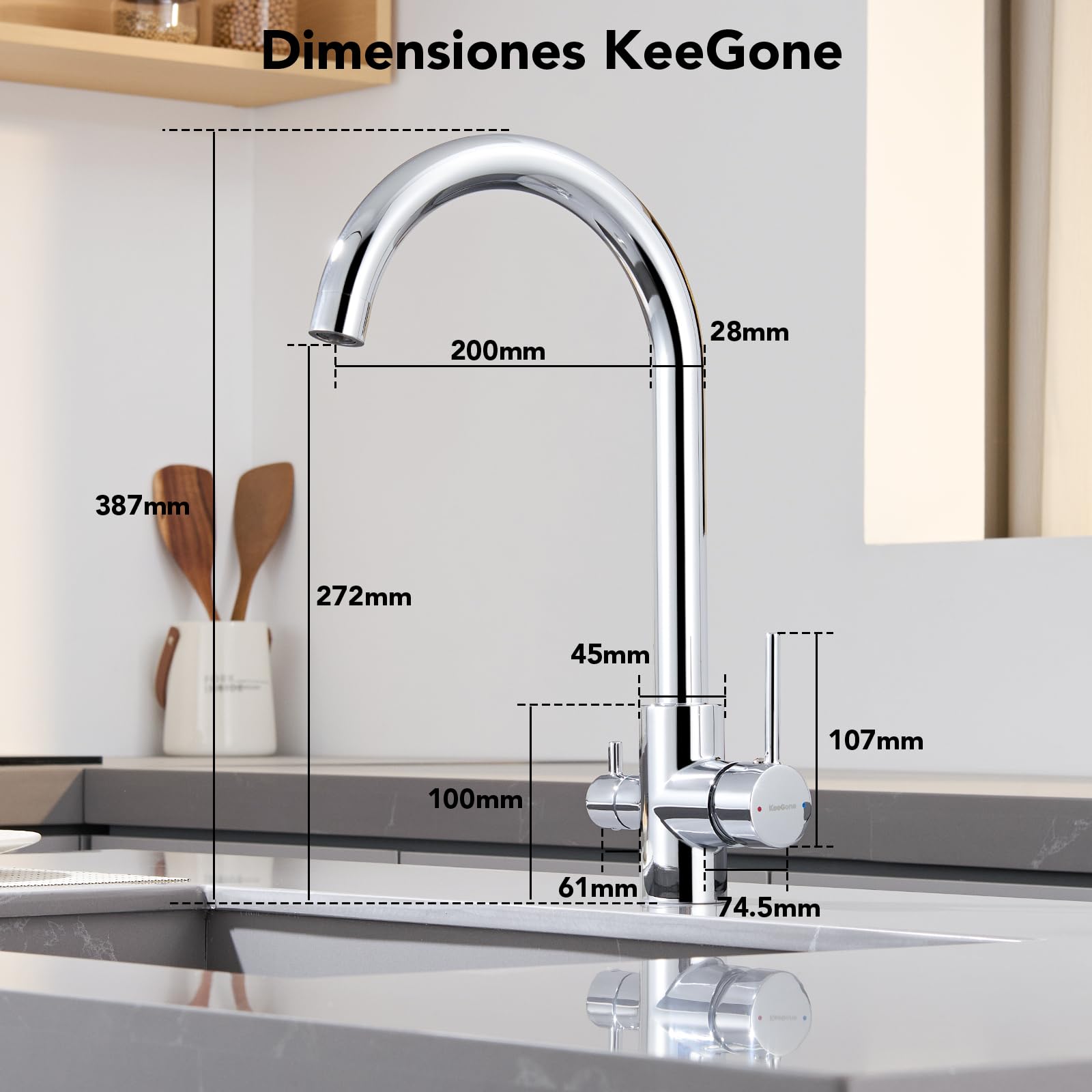 Grifo de Cocina 3 Vías, Grifo Mezclador de Tres Vías para Filtros de Agua