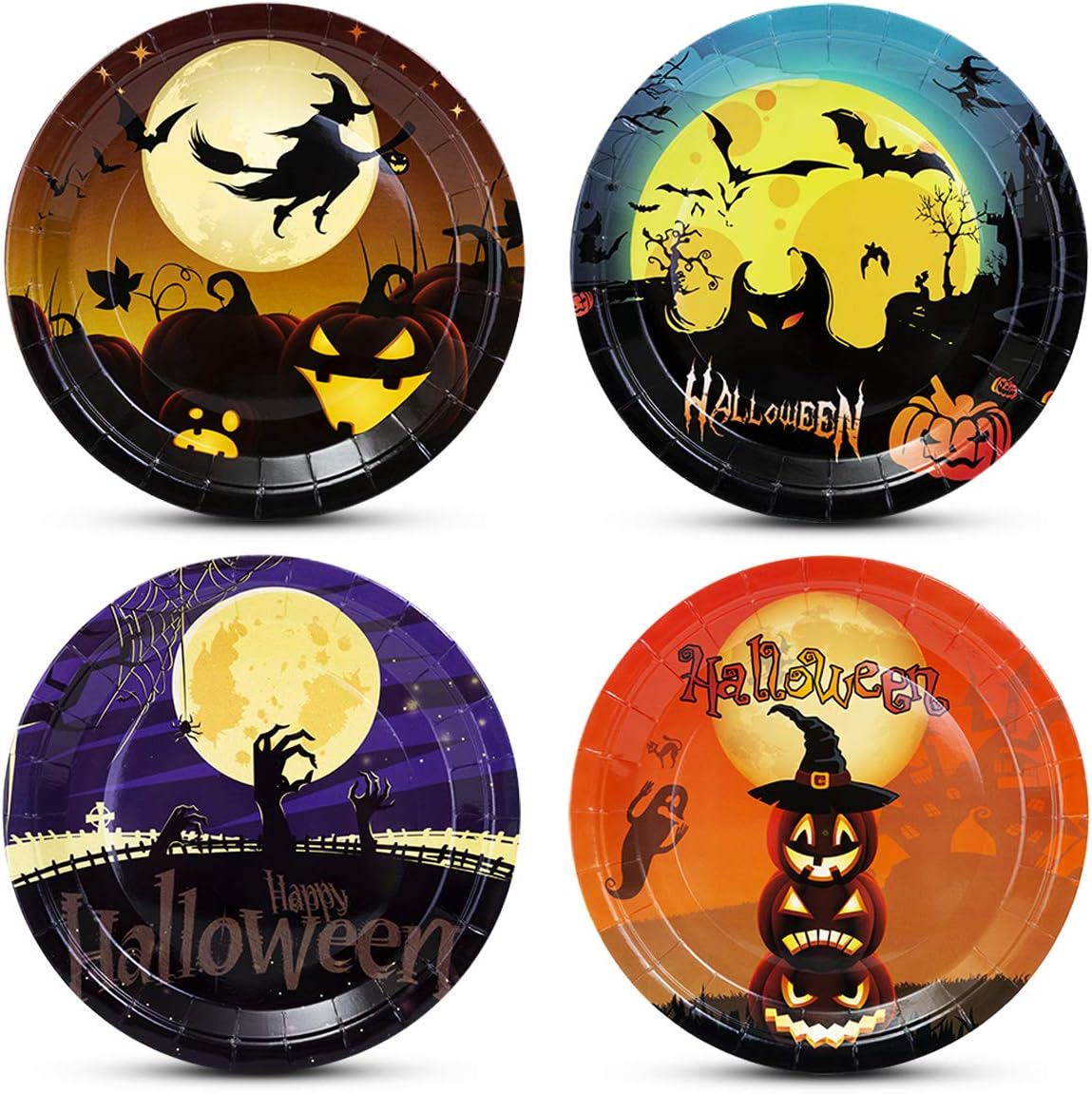 60 Count Halloween Party Plates 9" , Disposable Halloween Paper Dinner Plates Bulk with Pumkins and Witch Printed for Halloween Party Supplies and Decorations