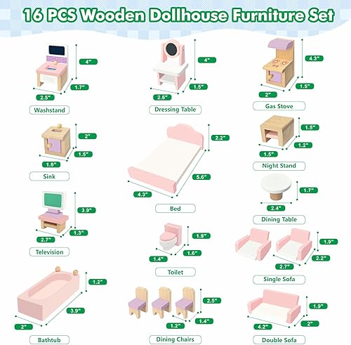 Miniatura 7 de Casa de muñecas de madera DIY con 3 hojas de calcomanías, crea 2 estilos (blanco y rosa), diseño plegable con mango portátil y cerradura de metal, 4