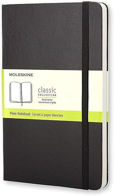 Moleskine Classic Plain Paper Notebook, Hard Cover and Elastic Closure Journal, Color Black, Size Large 13 x 21 cm, 240 Pages