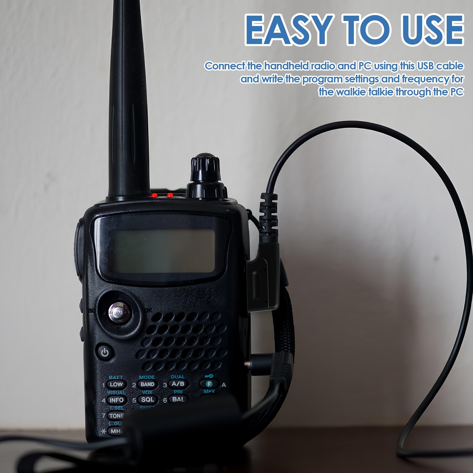 Câble de programmation 99 cm pour radios BAOFENG UV-5RA, UV-5R Plus, UV-5RE, UV3R Plus, BF-888S, 5R EX, 5RX3, GA-2S - Connecteur auxiliaire, design anti-nœuds