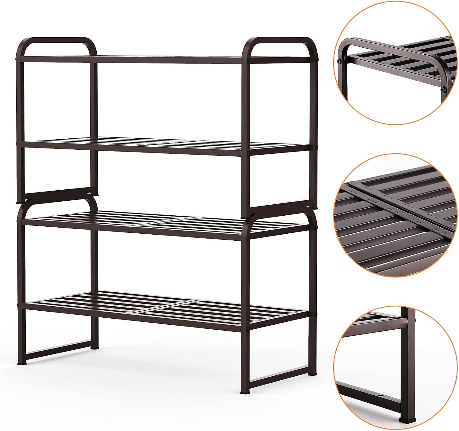 Simple Trending 2 Pack 2-Tier Stackable Shoe Rack, Shoe Shelf Storage Organizer, Bronze