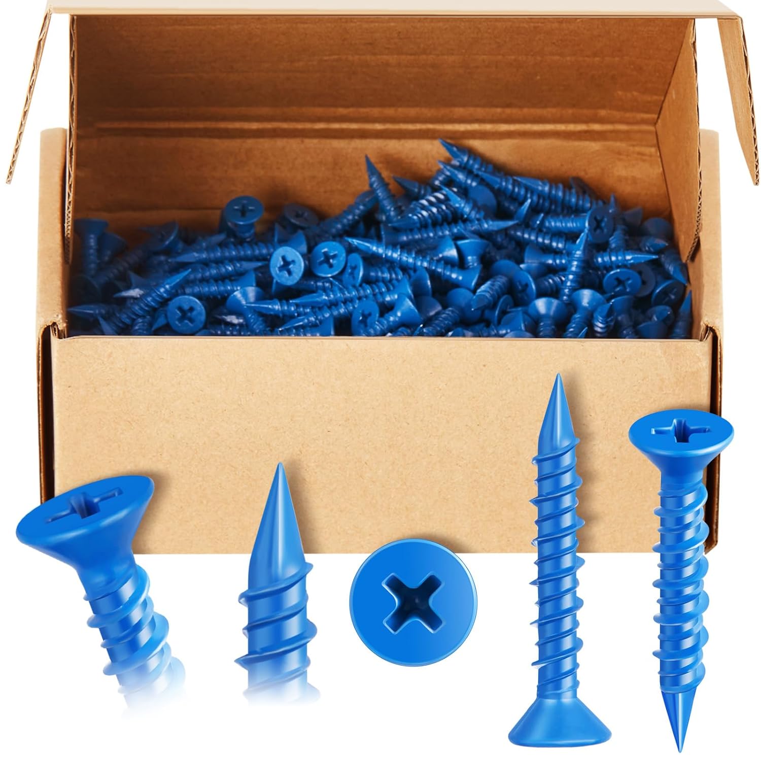 400 Pcs 3/16" x 11/4" Diamond Tip Concrete Screws Blue Flat