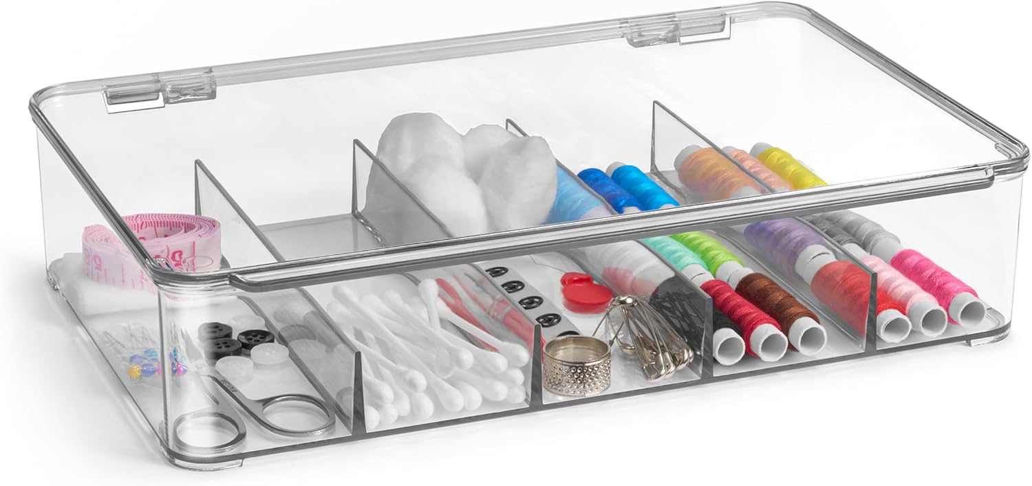 Sorbus Lego Storage Case - Plastic Stackable Organizers for Sorting Jewelry, Small Toys, Building Blocks, Markers, Action Figures - Storage Bins with Hinged Lid Includes 5 Sections (2 Pack)