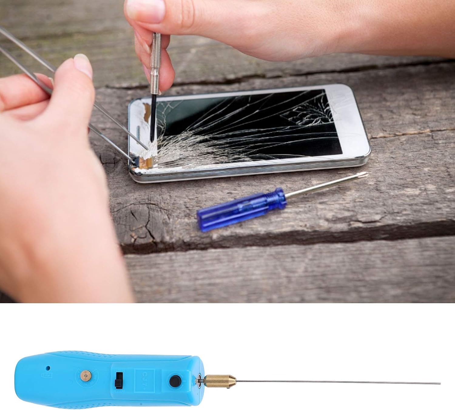 GlueCut Electric Glue Remover Tool Cordless Lithium Battery Powered Adhesive Remover for Phone Screen Repair, 5000–10000 RPM Adjustable Speed with Precision Needle Kit & Accessories